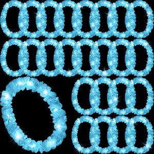 Sherr 24 Pcs LED Leis Light up Wedding Hawaiian Leis Flower Necklace with LED Lights Beach Tropical Carnival Party Wedding Supplies Luau for Masquerade(Baby Blue)