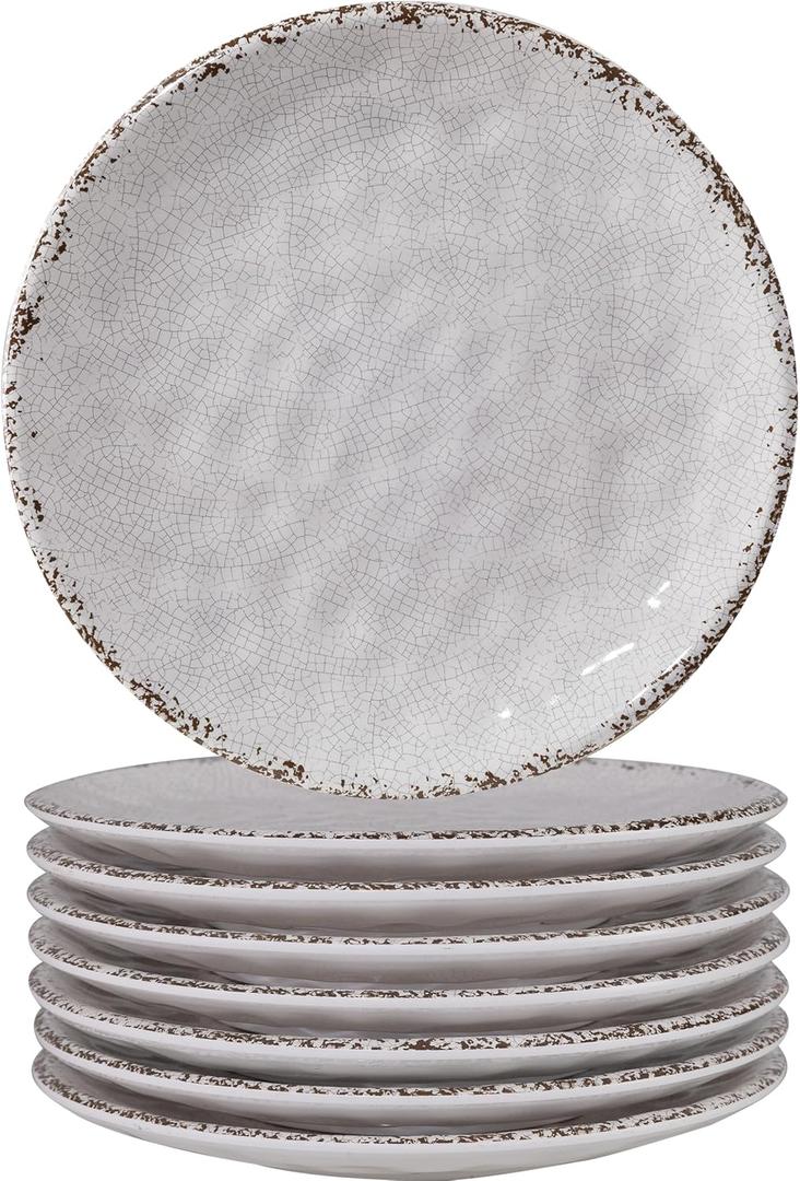 Farmhouse Melamine 6 Inch Appetizer plate, Small Serving Dinnerware/Snack/Party/Kitchen/Dinner/Dessert Plates, Set of 8, White
