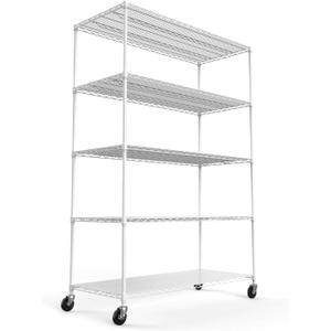 Wire Shelving Unit 5 Tier NSF Metal Shelf,6000lbs Capacity Heavy Duty Adjustable Storage Rack with Wheels & Shelf Liners for Commercial Grade Utility Steel Storage Rack , 82"H x 48"L x 24"D - White