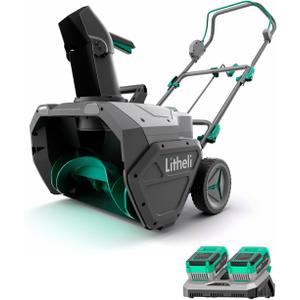 Litheli 2x20V Cordless Snow Blower, 20'' Brushless Electric Snow Thrower with Wheels, 180 Adjustable Chute, LED Lights, Battery & Charger Included, Heavy Duty for Driveway Patio