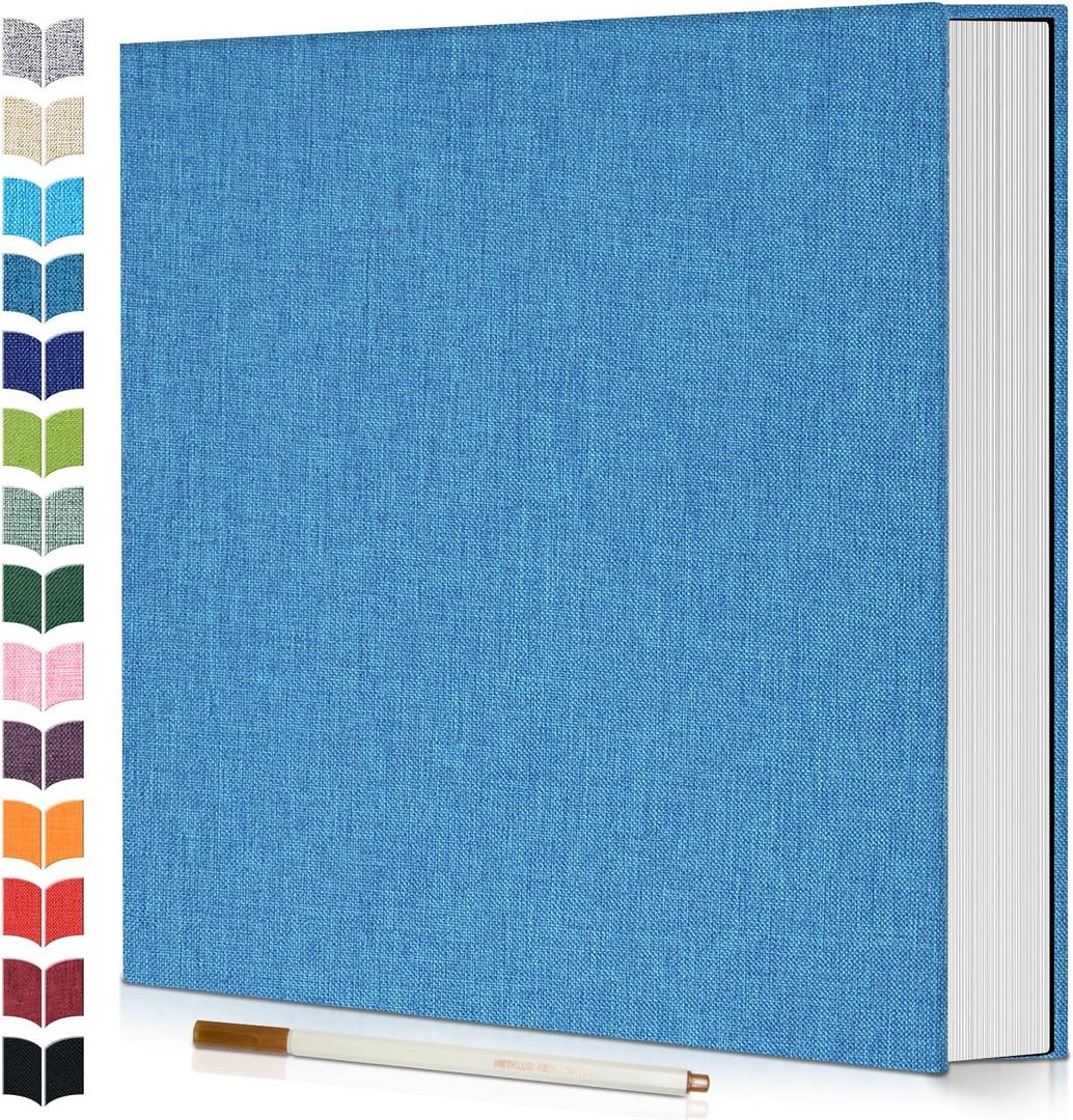 Photo Album Self Adhesive Scrapbook,Large Photo Book for 4x6,5x7,8x10 Pictures,DIY Album for Baby Wedding Family Travel Birthday,with Metallic Pen and Scraper 11.5"x10.6"40pages (Blue)