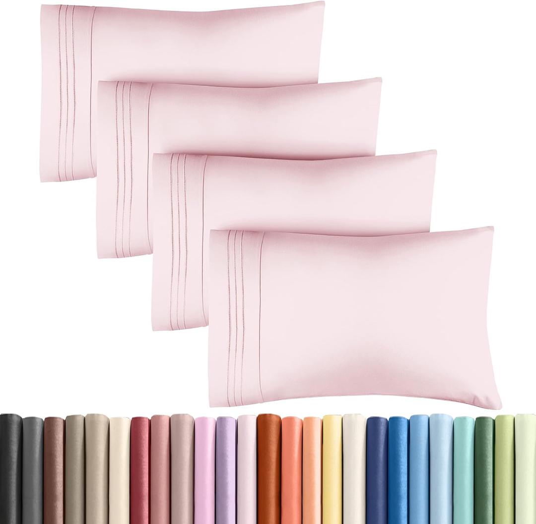 Queen Pillow Cases Set of 4 - Ultra Soft Hotel Quality Pillowcase Covers - Comfy, Cozy & Wrinkle Free - Shrinkage and Fade Resistant - Machine Washable Pillow Protectors - 4 Piece Set - Lavender Pink
