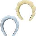 2PCS Skincare Headbands, Sponge Terry Cloth Makeup Headband Wide Headbands For Face Washing Makeup Removal Skincare (White+Yellow)