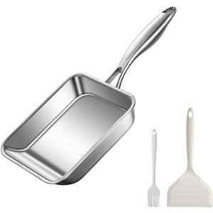 7.5" Japanese Omelette Egg Pan, 316 Stainless Steel Egg Pan, Square Frying Pans for Making Omelets and Bacon, Easy to Clean, Silver