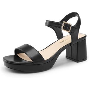 DREAM PAIRS Women's Platform Heels Block Chunky Open Toe Ankle Strap Heel Fashion Wedding Party Dress Sandals Shoes (6.5, Black)