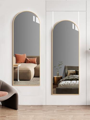 57"x17" Gold Arched Full Length Mirror - Shatter-Proof Glass & Aluminum Frame, Over Door or Wall Mounted for Bedroom, Bathroom, Living Room Decor