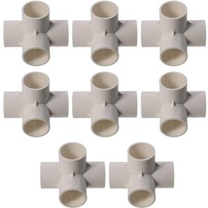 8Pcs 4 Way PVC Fittings, 1 Inch Furniture Grade Elbow Fitting for Building Heavy Duty PVC Furniture Side Outlet Tees Conner Fittings