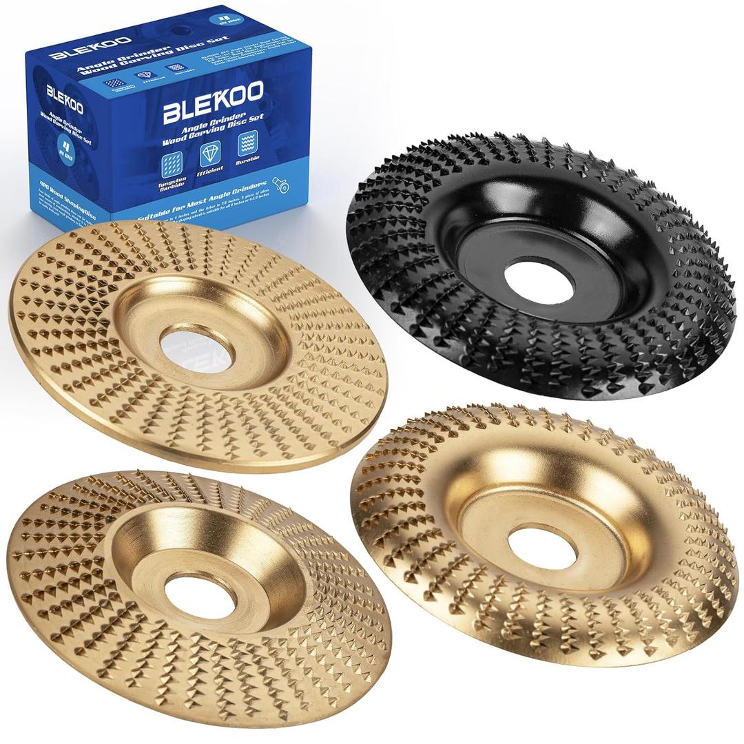 4PC Angle Grinder Wood Carving Disc Set, 4" & 4 1/2" Compatible, 5/8" Arbor, Wood Shaper & Stump Grinder Teeth