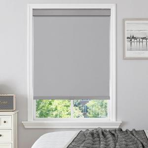 Cordless Blackout Roller Shades for Windows & Doors, Free-Stop Shades with Valance, UV Protection, Thermal Insulated Window Blinds for Home, Bedroom, Office, Gray, 27" W x 72" H