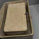 4 Pack, Wicker Baskets with Lids, Nautral Seagrass Storage Baskets, Wicker Storage Baskets for Organizing, Rustic Rectangular Storage Basket, Rattan Storage Organizer for Shelf Whitewash