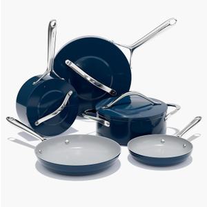 8-Piece Pots and Pans Set Nonstick, Ceramic Cookware Set with Lids, 8" & 10" Frying Pans, 4.5-Qt Saute Pan, Saucepan and Dutch Oven, Induction Ready, Oven Safe to 500°F, Navy Blue
