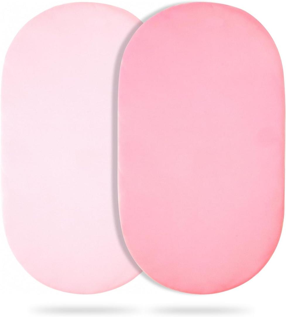 Bassinet Sheets (2-Pack), Soft Breathable Fitted for Bassinet Mattress, Ideal for Boys Girls (Blush&sweet Pink)