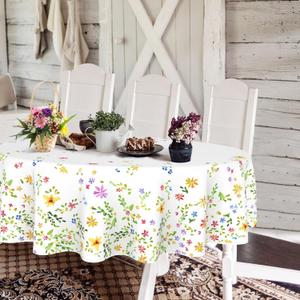 Oval Floral Tablecloth, 60 x 84Inch,Spring Summer Watercolor Wildflower Table Cloth, Waterproof and Wrinkle-Resistant,Suitable for Kitchen and Dining Room Decor