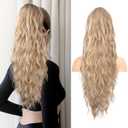 Flufymooz Ponytail Extension, 26 Inch Drawstring Ponytail Hair Extensions for Women Long Curly Wavy Pony Tail Natural Wavy Synthetic Hairpiece for Women Daily Use party (26 Inch Dark Ash Blonde)