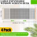 Hicarer 4 Pcs Expandable Window Screen Adjustable Sliding Window Screen Mesh with Zinc Plated Rails and Varnished Wood Ends Replacement Window Screens for Home(10 Inches High x 25-45 Inches Wide)