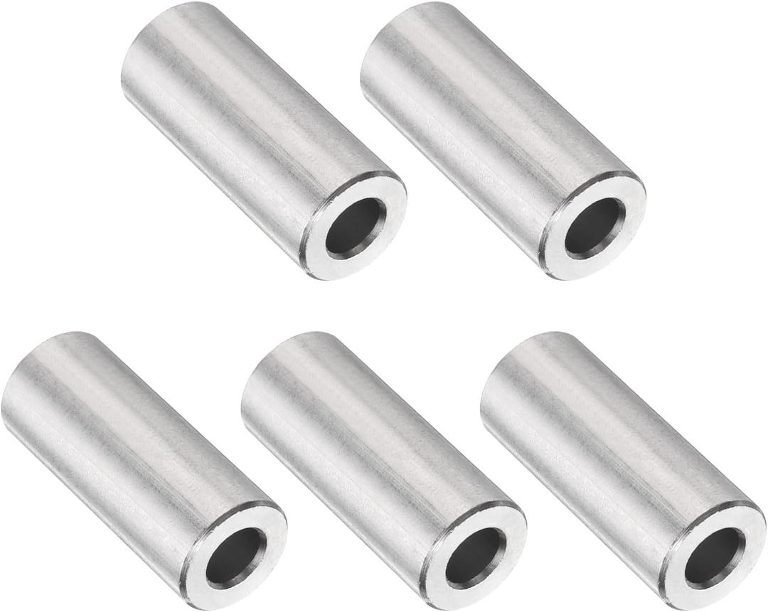 uxcell 5Pcs Aluminum Spacer 1/2" OD x 1/4" ID x 1-3/16" Length Screw Standoff Bushing Plain Finish Unthreaded Round Metal Spacer for 1/4" ID Screws Bolts and Rods, Silver