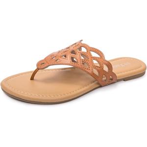 Women's Thong Flat Sandals T-Strap Sandals Slip On Gladiator Slide Sandals Summer Beach Flip Flop (Brown, 08)