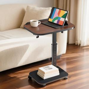 TV Tray Table, C Table End Table Adjustable Height, 180 Flip-Over Panel Design & 360 Swivel Casters, Couch Tables for Small Spaces, C Shaped Side Table for Living Room/Bedroom/Sofa/Bed/Eating/Laptop
