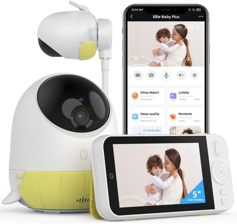 5" No WiFi or WiFi Monitor with Camera and Audio, Face Cover Alert, Night Vision, 2-Way Audio, Pan-Tilt-Zoom