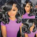 Body Wave Bob Wig Human Hair 13x6 Hd Lace Front 14 Inch 200 Density Short Bob Frontal Wigs for Women Glueless Wig Pre Plucked with Baby Hair Natural black