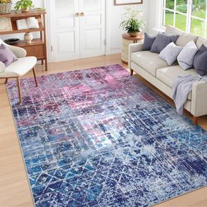 Zealude Boho Abstract Washable 6x9 Area Rugs for Living Room, Large Area Rug for Bedroom Girls, Colorful Soft Dining Room Carpet, Pastel Modern Carpet for Nursery Girls Room Playroom (Pink/Blue,6 x 9)