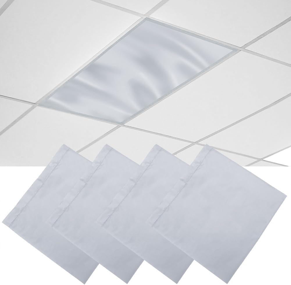 4 Pcs Fluorescent Light Covers, 4 x 2 Feet Magnetic Light Covers for Ceiling Lights Shade Panel, Drop Ceiling Light Filters Covers for Office Classroom School Home, Polyester Fabric Material, Grey