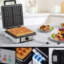 FOHERE Waffle Maker 4 Slices, 1200W Square Waffle Iron, 5 Browning Levels, Nonstick Plates, Cool-touch Handle, Anti-scald, Anti-overflow, Indicator Lights, Recipe, White (Large)