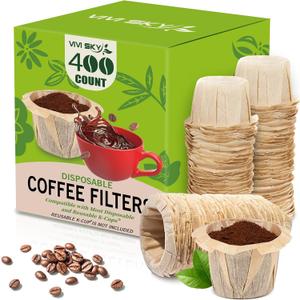VIVI SKY Disposable K Cup Coffee Filters,400 Count Coffee Filter Paper Filters for Keurg Brewers Single Serve 1.0 and 2.0, Use with Reusable K Cup Coffee Pods (400, Unbleached) (Natural)