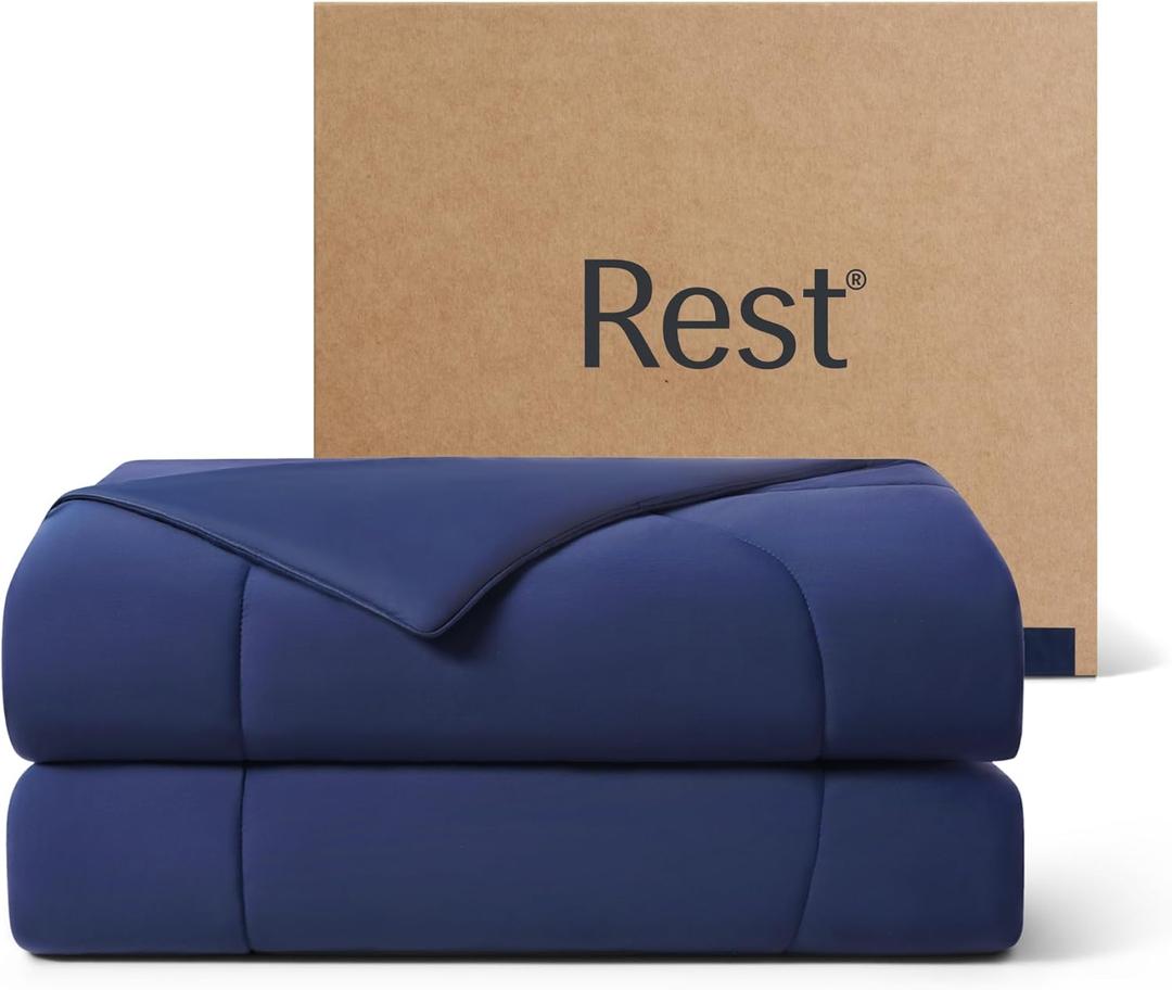 REST Evercool Cooling Comforter, Full/Queen, Blanket for Hot Sleepers, All Season Bedding to Keep Cool for Night Sweats, Breathable Lightweight Blanket, 90"x90" Inches, Midnight Blue