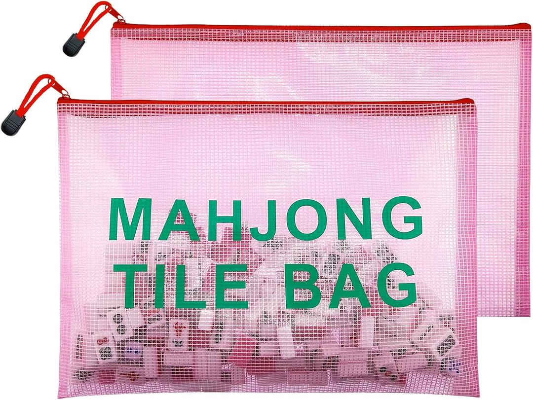 3 x 2Pack Mahjong Tile Bag, Case for American Mah jong Set, Mahjong Gifts Accessories, Card Holder Bouch, Pink (Case Only)
