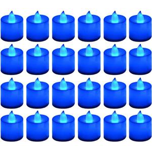 LANKER 24 Pack Flameless Led Tea Lights Candles, Flickering Blue Battery Operated Electronic Fake Candles, Decorations for Wedding, Party, Christmas, Halloween and Festival Celebration (Blue)