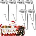 Christmas Stocking Holders for Mantle, 6 Pack Mantel Stocking Hangers Metal Hooks for Fireplace Christmas Xmas Party Decoration (Silver)