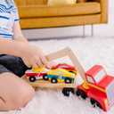 Melissa & Doug Magnetic Car Loader Wooden Toy Set with 4 Cars and 1 Semi-Trailer Truck Crane Wooden Toy, Vehicle Toys for Kids Ages 3+
