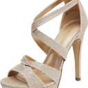 DREAM PAIRS Women's High Heel Platform Dress Pump Sandals (8.5, Gold/Glitter)
