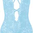 SOLY HUX Women's One Piece Lingerie Sexy Lace Babydoll Deep V Teddy Criss Cross Backless Teddy Mini Bodysuit (M)