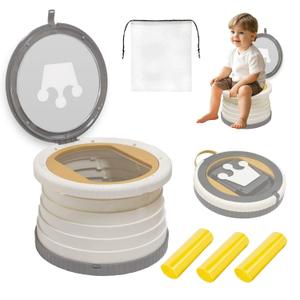 Portable, Foldable Potty seat for Toddler, Training Toilet Seat Emergency Toilet The Bottom Has the Function of Storing Garbage Bags for Car, Camping, (grey) (Gray)