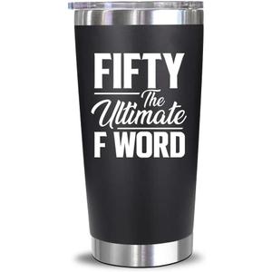 NewEleven 50th Birthday Gifts For Men Women - 1975 50th Birthday Decorations For Men Women - Gifts For Women Turning 50-50 Year Old Gift For Men, Woman, Mom, Dad, Wife, Husband - 20 Oz Tumbler (Fifty F black)