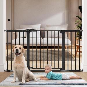 BABELIO 36" Tall Baby Gate, PressGuard P7, 29-55" Auto Close Pressure Mounted Dog Gate for Doorways & Hallway, Basics Easy Walk Thru Pet Gate, Extra Wide Metal Child Gate, Black