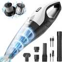 Car Vacuum Portable Cordless - Handheld Vacuum Cordless with with LED Light, 15000Pa Strong Suction with 5 Nozzles, Hand Vacuum Cleaner for Car, Home, Pet, Black & White