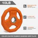 SPART Color Coded Weight Plate 2-Inch Rubber Coated Olympic Grip Plate for Barbell,Solid Cast Iron Weight Plates for Strength Training,Weightlifting,Crossfit,Home Gym, 10LB, Pair