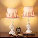 18.9" Farmhouse Lamps Set of 2,Owl White Rustic Table Lamps for Living Room with USB A+C Port,Vintage Resin Small Table Lamps,Pull Chain Table Lamp for Bedroom,Bedside,Nightstand,End Table