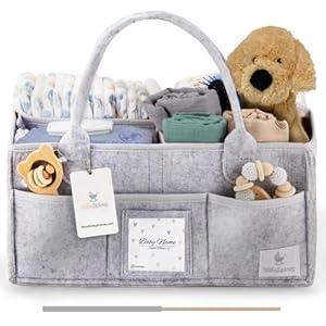 Babylicious Baby Diaper Caddy Organizer | Felt Changing Table Organizer - Large | Diaper Organizer for Changing Table | Name Card Included - Newborn Essentials Must Haves for Parents Tan