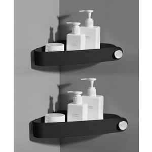Sotfamily Plastic Shower Caddy Corner (for 90° Only), 2 Pack Adhesive Corner Shower Shelves for Bathroom Organizers and Storage, Black