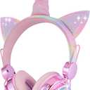 Kids Wireless Headphones for Girls Children Teens, LED Light Up Bluetooth Unicorn Headphones with Microphone for School/Xmas/Online Study/Unicorn Gifts (Pink Wireless)