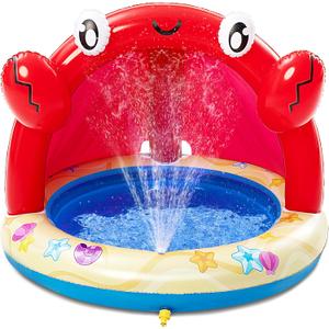 Sloosh Baby Pool Toddler Sprinkler, Crab Splash Pool with Canopy, Baby Wading Pool Inflatable Sprinkler for Learning, Childrens Water Pool Toys, Inflatable Kiddie Pool for Outdoor Summer Water