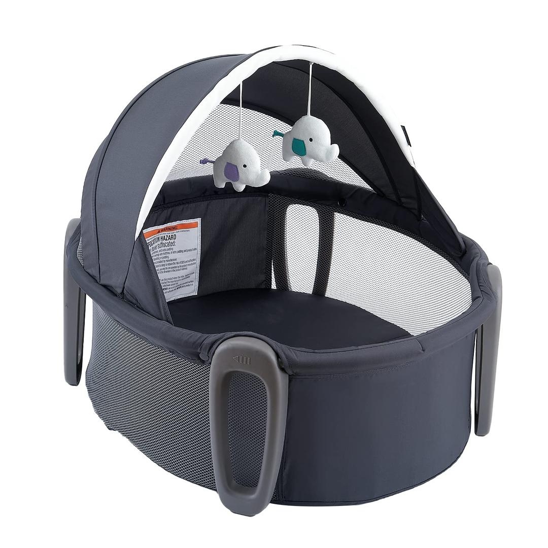 Pamo babe Portable Bassinet and Play Space Baby Dome with Toys and Canopy Travel Crib for Newborn (Deepgrey)