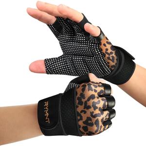 Workout Gloves with Wrist Wrap Support, Weight Lifting Gloves with Full Palm Protection & Extra Grip for Men Women Gym Exercise, Fitness, Weightlifting, Pull ups (Large, Leopard)