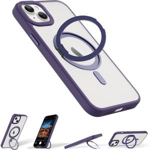OOK 360 Spin Magnetic Stand for iPhone 13 Case, Fit for Magsafe, Slim Translucent Matte Military Grade Shockproof Phone Case with Rotatable Kickstand, Purple