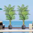 Keeplush 6ft Tall Triple Golden Cane Palm Artificial Tree 72inch Large Tropical Palm Tree UV Resistant Fake Plant in Pot for Indoor Outdoor Big House Living Room Outside Patio Office Home Decor 2Pack