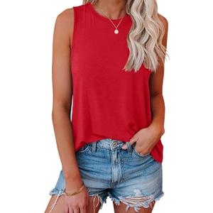Smile Fish Women Crewneck Flowy Loose Fit Tank Top Sleeveless Summer Tops Shirts (Red, XL)